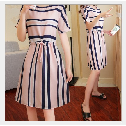 Rok Dress Casual Rok Santai Rok Ukuran Besar Dress Big Size Fashion Rok Garis Tampak Kurus