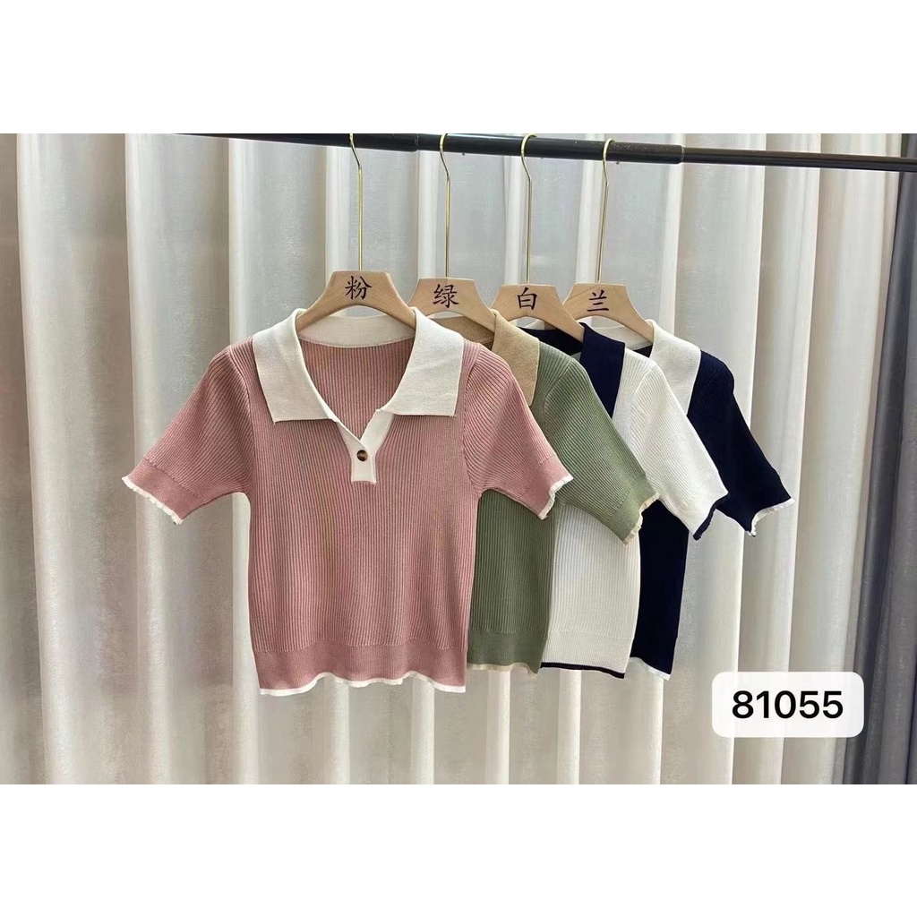 Clarissa Polo Knit Top Import - Blouse Kerah Rajut - Atasan Wanita Rajut Import TM (81055)