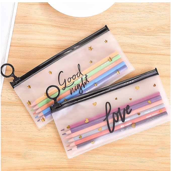 Tempat Pensil Pulpen Transparan Ziplock Karakter Serbaguna Pouch Zip Lock Penyimpanan Kosmetik Pouch Zipper Pencil Case Tempat