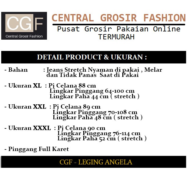 Legging Angela - Central Grosir Fashion (CGF) - Ukuran XL-3XL - Jeans Stretch