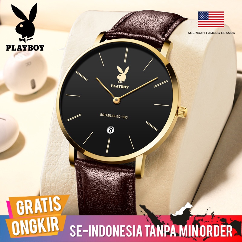 Jam Tangan Pria Import Mewah Original Playboy Kuarsa Pria Pointer Ultra Tipis Fashion Kelas Bisnis