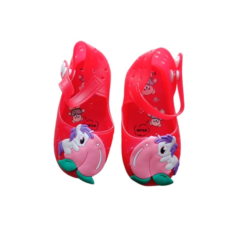 Sepatu Anak Perempuan Jelly LED Usia 6 Bulan Sampai 2 Tahun MERAH Sepatu Anak Cewek Motif Kuda Pony Lucu Sepatu Karet Elastis Bisa Menyala Size 18-23