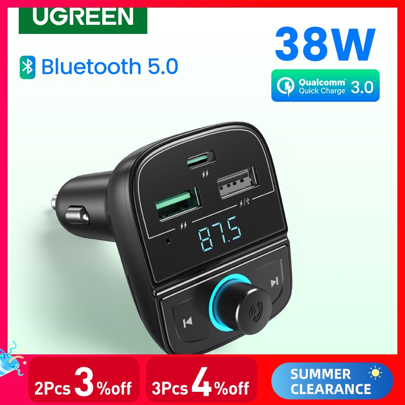 PREORDER UGREEN Quick Charge 4.0 Car Charger for Phone FM Transmitter Bluetooth Car Kit Audio MP3 Pl