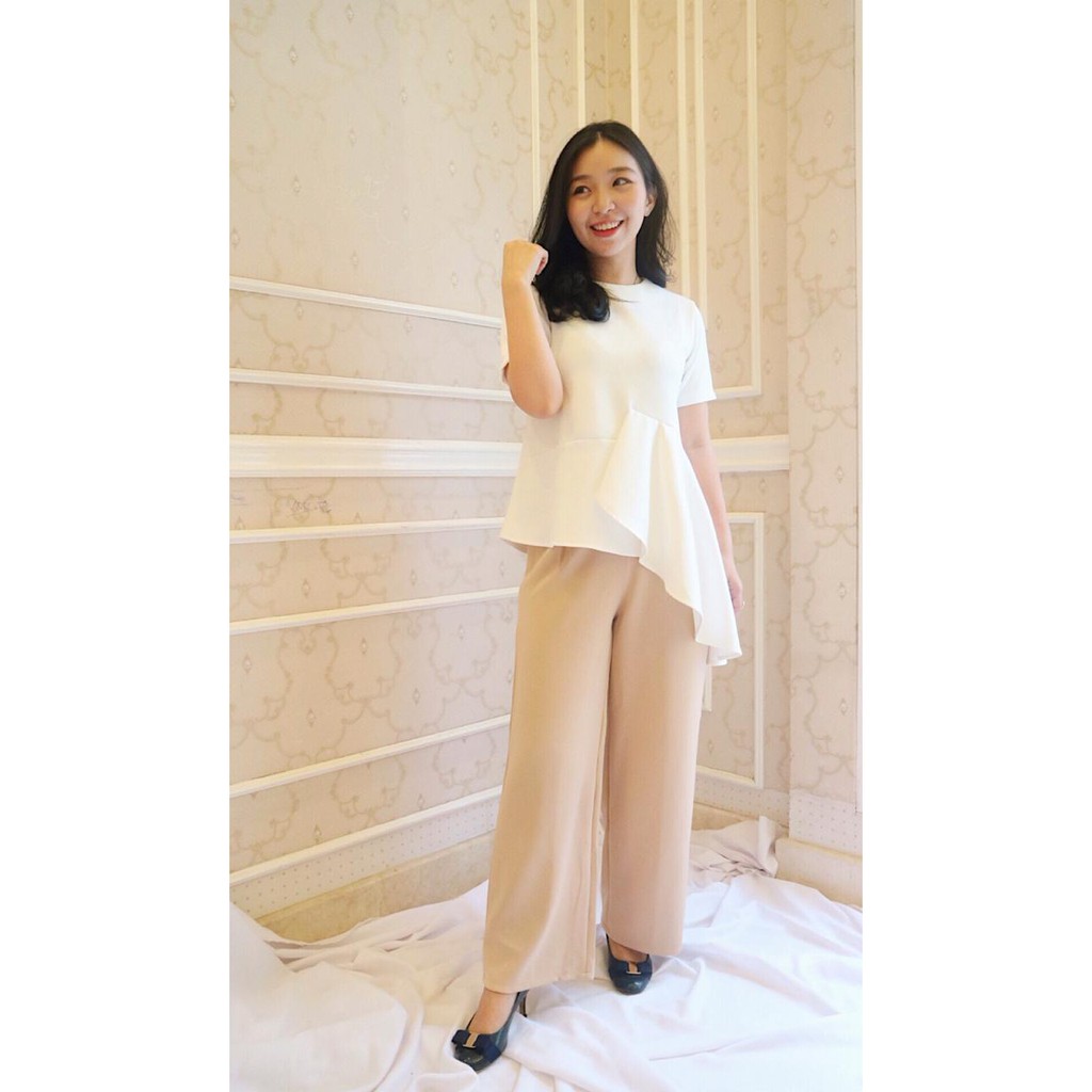 atasan blouse wanita ASIMETRIS hitam putih bahan SCUBA semua ukuran