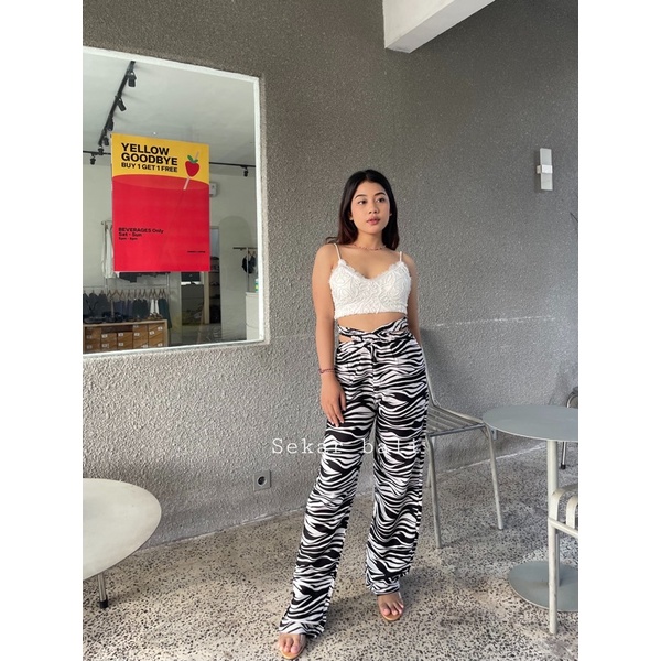 HIGH WAIST CROSS PANTS motif zebra Rayon Premium