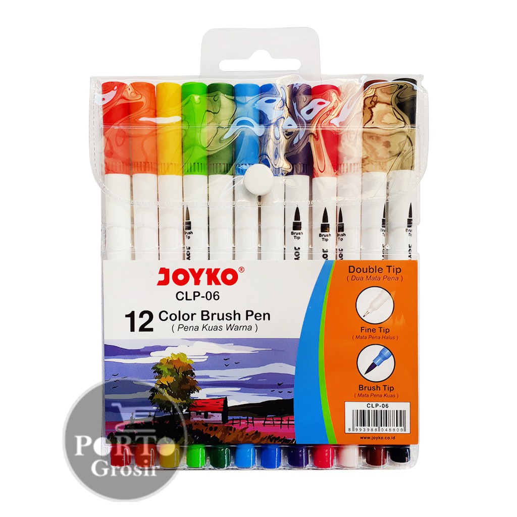 

Joyko Brush Pen CLP-06 12 Colour Dual Tip Spidol Dua Ujung Kuas Fine Set 12 Warna