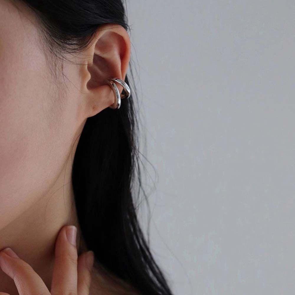 REBUY Rebuy Hoop Earrings Daily Hip Hop Sederhana Multi-layer Perhiasan Fashion Bulat Lingkaran Ganda Geometris Round Earrings