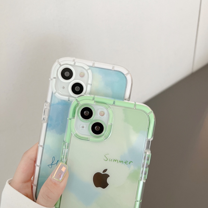 Bersinar Pada Malam Hari Bercahaya Soft Case untuk IPhone Xr Xs Max Ip Apple IPhone 11 12 13 Pro Max Wanita Lucu INS Cover Biru Hijau Gradien Awan Bintang