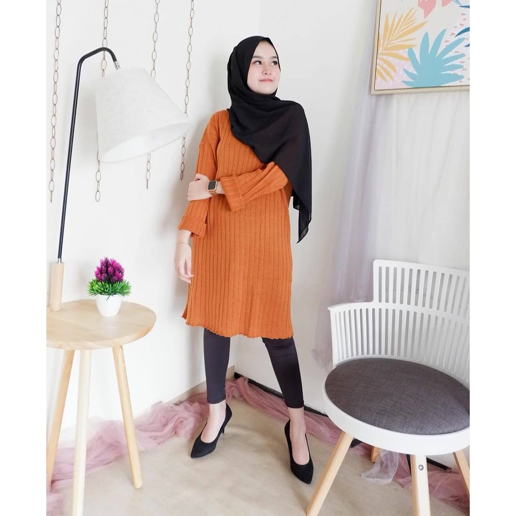 Tunik Rajut Polos - tunic dress panjang selutut