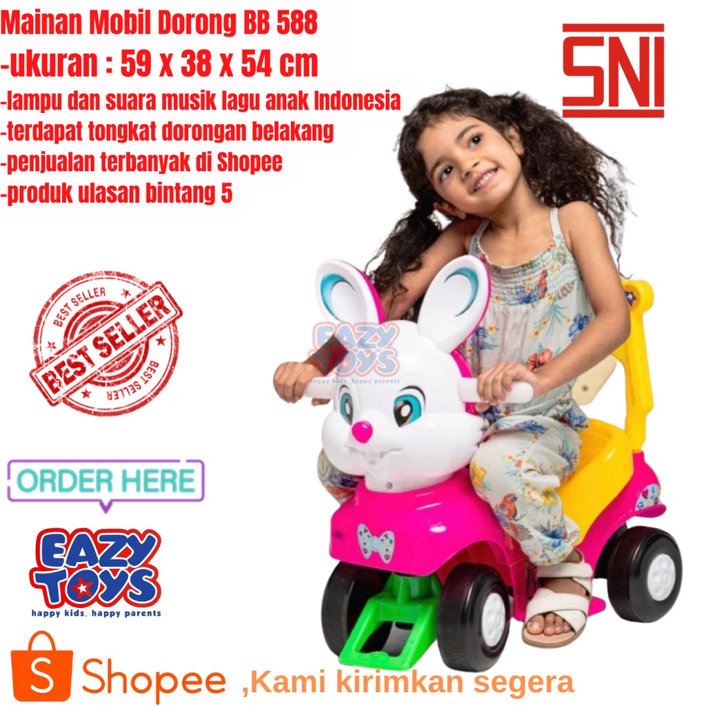 Mainan Mobil Dorong Anak Ride On BB 588 Model Kelinci Fungsi Lampu dan Musik