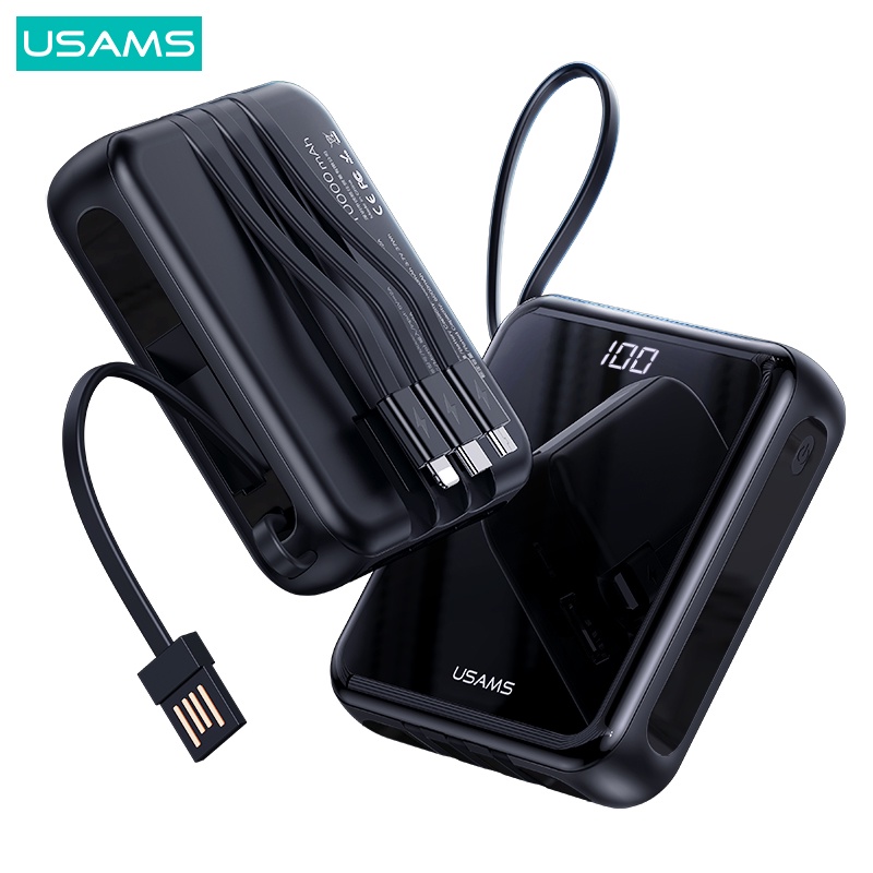 USAMS PB61 LED Display Mini Powerbank 10000mAh With Input Output Cables