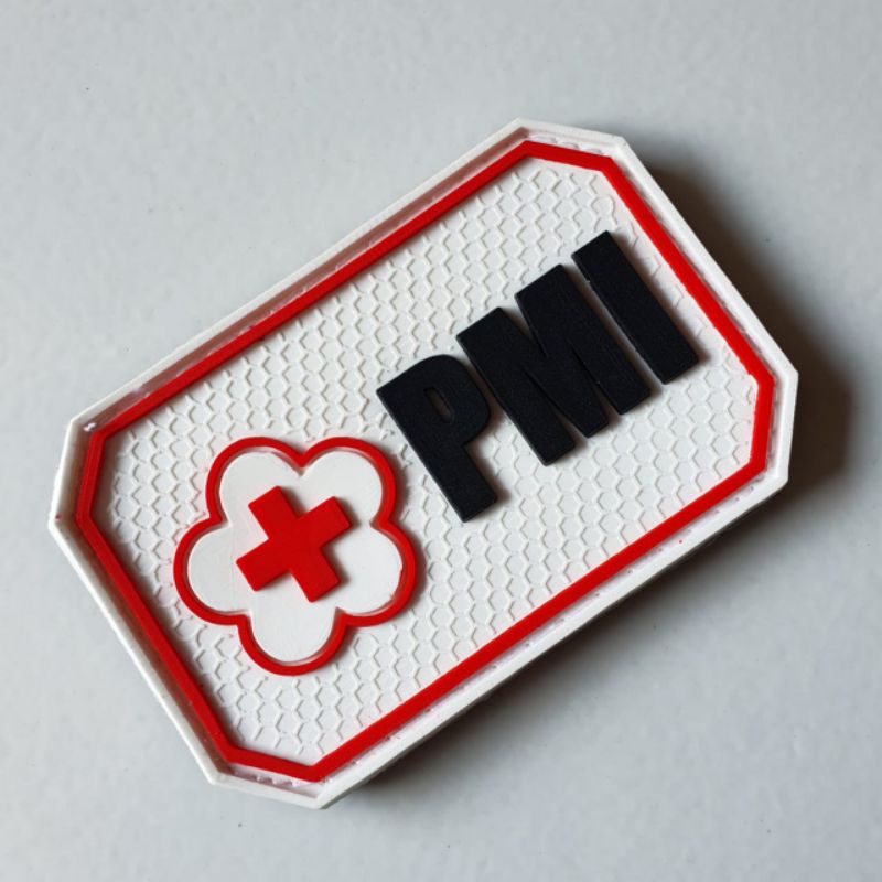 patch rubber logo PMI ( palang merah indonesia ) / tempelan emblem karet velcro