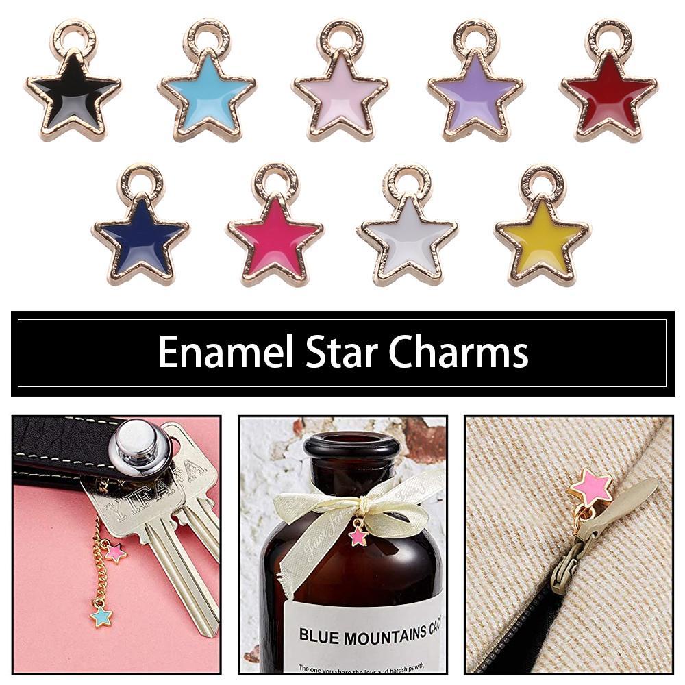 WONDER 50pcs Enamel Bintang Charms 6mm Warna Permen DIY Aksesoris Anting Gelang Pentagram Liontin