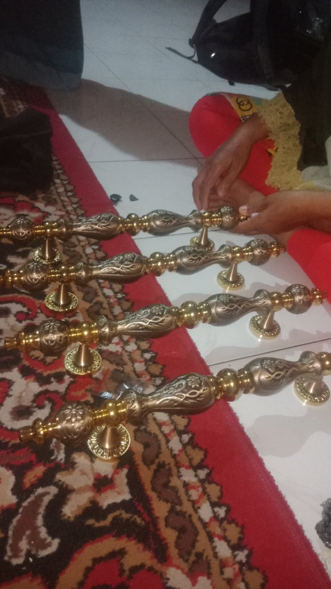 2 Pcs Handle Pintu Kuningan Ukir Antik Gold