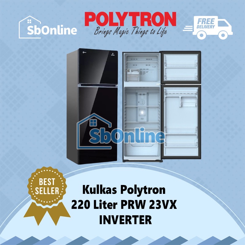 POLYTRON Kulkas 2 Pintu 220 Liter Inverter - PRW 23 VX