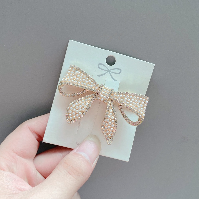 Jepit Rambut Bentuk Pita Aksen Mutiara Dan Berlian Imitasi Untuk Perempuan