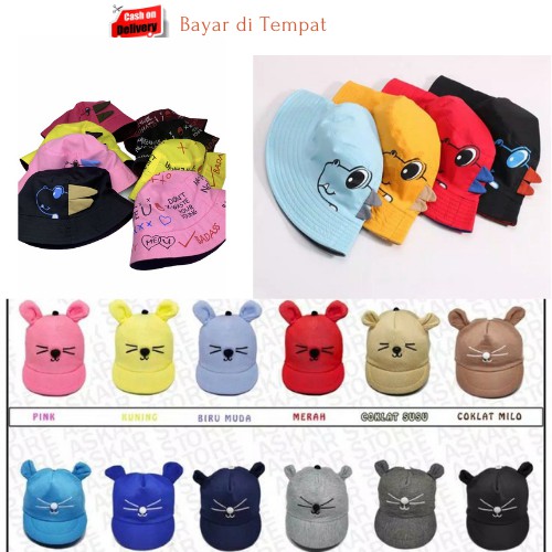 Topi Lucu Anak Bucket Badas Dino Karakter Kucing Karakter Bahan Fleece