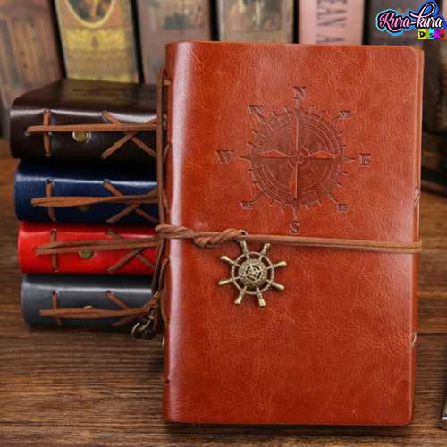 

PHANTACI Buku Catatan Binder Kulit Retro Compass Kertas A5 - ZB045 [Cokelat]