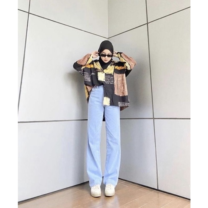 BLACK HIGHWAIST NEW STRAIGHT CELANA KULOT JEANS WANITA LOOSE