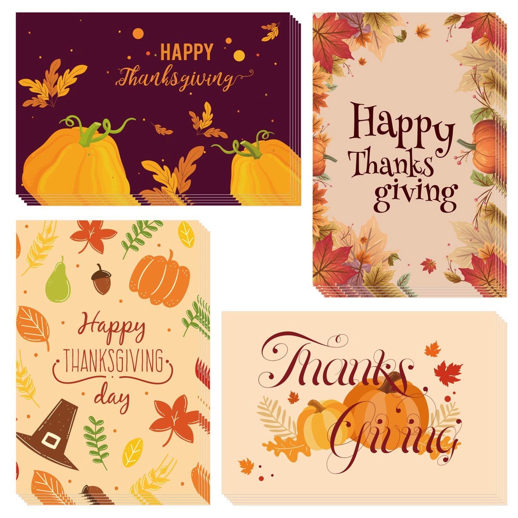 Solighter 8Pcs/set Kartu Ucapan Syukuran Amplop Hari Syukuran Holiday Pumpkin Note Card