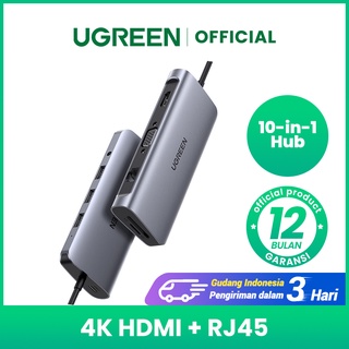 Ugreen Hub USB Tipe-C 10 in 1 Dengan Card Reader Ethernet 4K Ke HDMI VGA PD Power Delivery 3 USB 3.0 Ke 3.5mm SD / TF