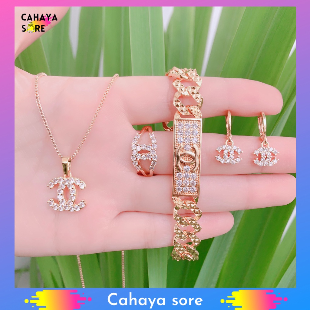Xuping Set Gold Perhiasan Set Dewasa Model Silang Aksesoris Fashion Anti Karat XD08
