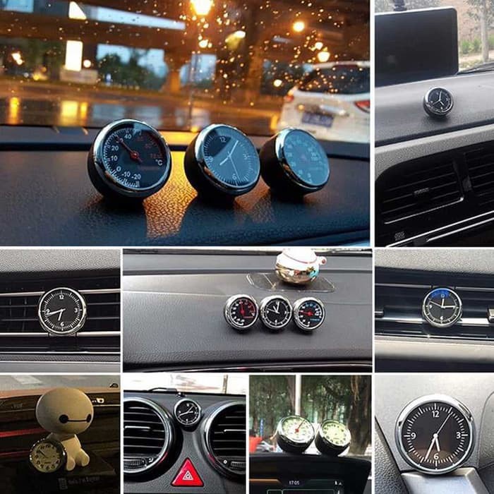 [BISA COD] Jam Analog Dashboard Kisi Ac Mobil Quartz Pajangan Interior Car Clock Glow In The Dark Manual Klasik Classic