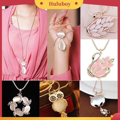 Hu Hu Hu Hu Hu Alat Bantu Pasang Kacamata♡ Kalung Rantai Liontin Burung Hantu Kucing Angsa Aksen Berlian Imitasi Untuk Wanita