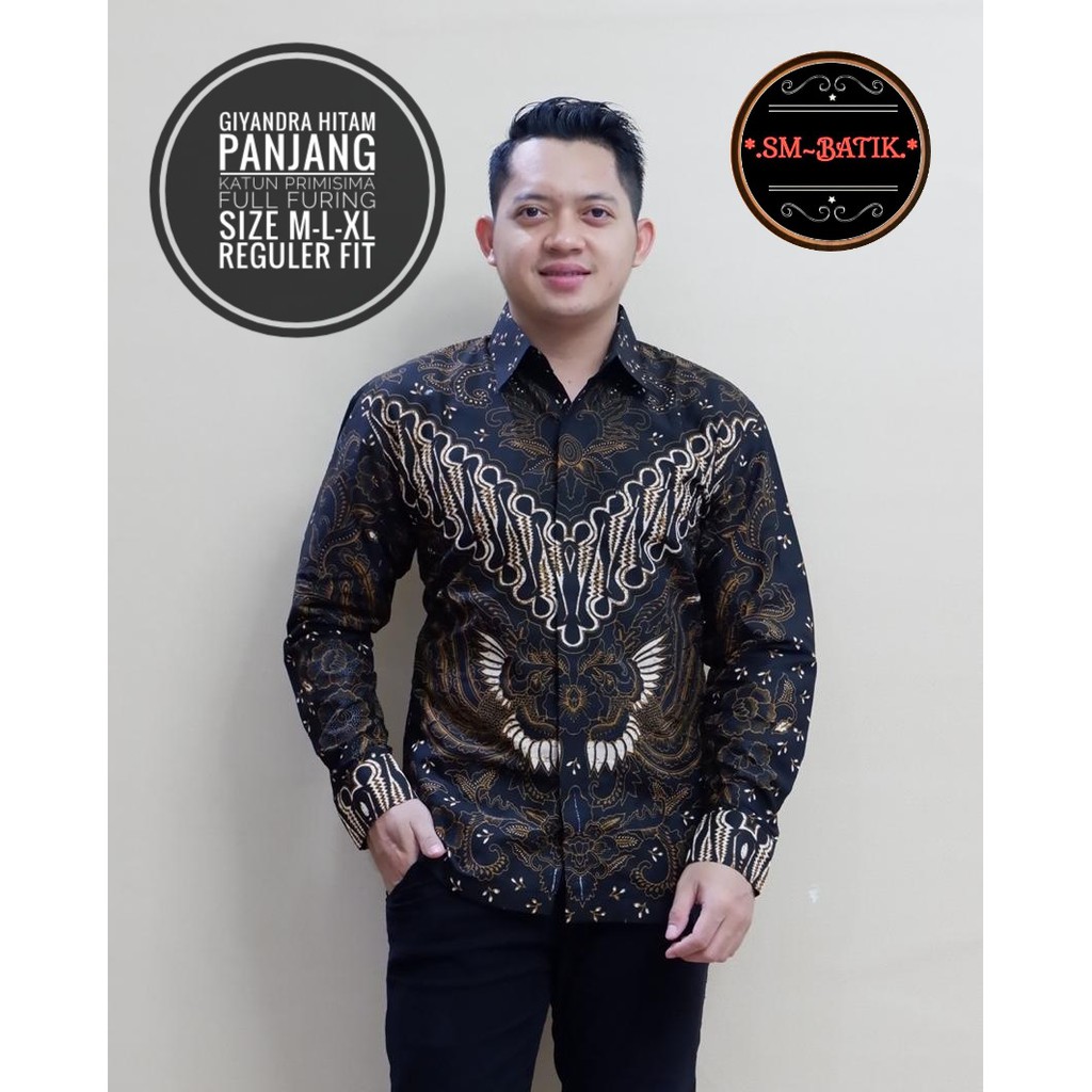 GIYANDRA HITAM SM BATIKSOLOAMANAH KEMEJA BAJU BATIK PRIA SOLO LENGAN PANJANG PENDEK LAPIS FURING ATASAN BATIK PREMIUM MODERN KATUN HALUS ADIWANGSA GOLD PERMANA MERAH ASWANGGA 6 PARANG DIRGA GODONG BIRU DADU CAKRAWALA PEKSI BAMBU GUNARDO 2 NIRWANA 2