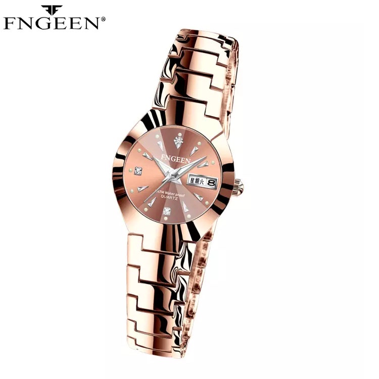 Fngeen Jam Tangan Wanita, Jam Tangan Quartz Kalender Anti Air Tali Baja Anti Karat Ultra Tipis Korea