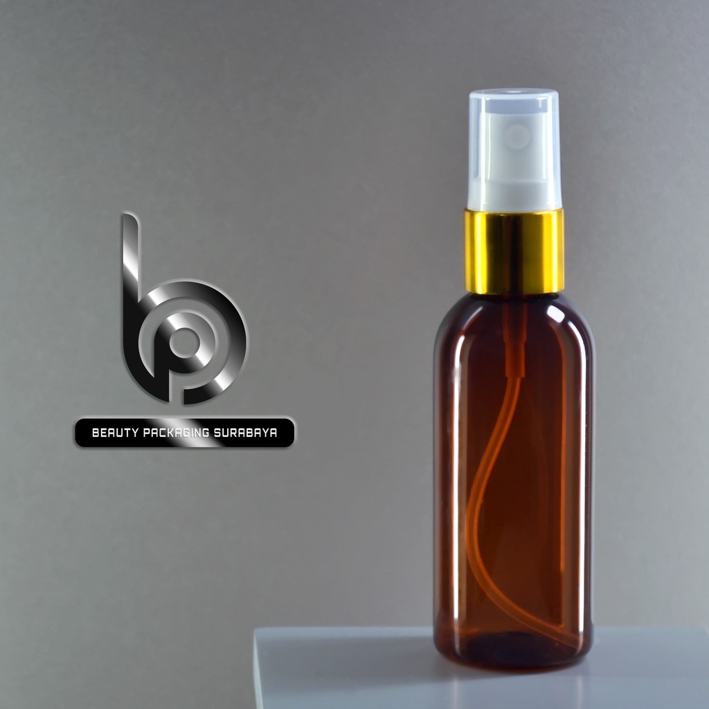 Botol Plastik PET 60ml BR Coklat Amber Tutup Spray Gold