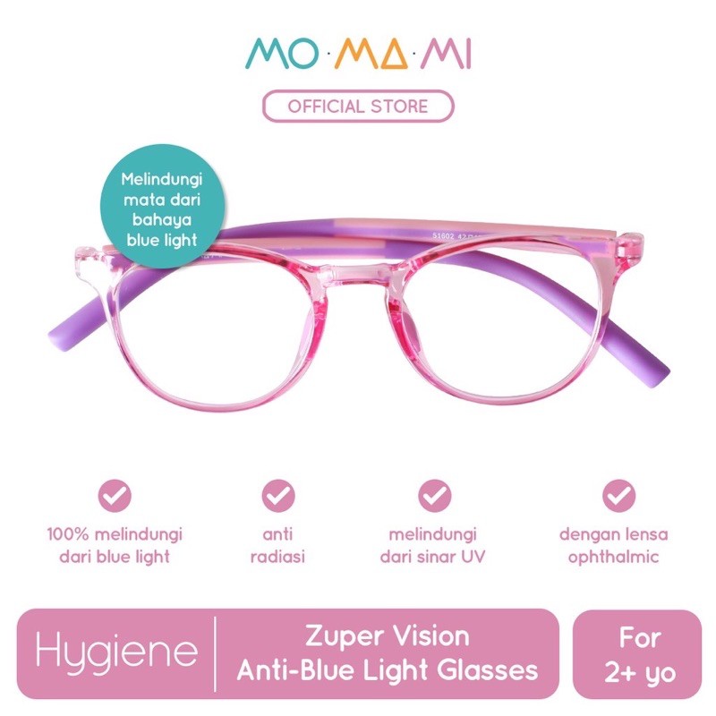 Momami Zuper Vision Anti-Blue Light / Kacamata Anak Anti Radiasi-2th+ Pink Purple