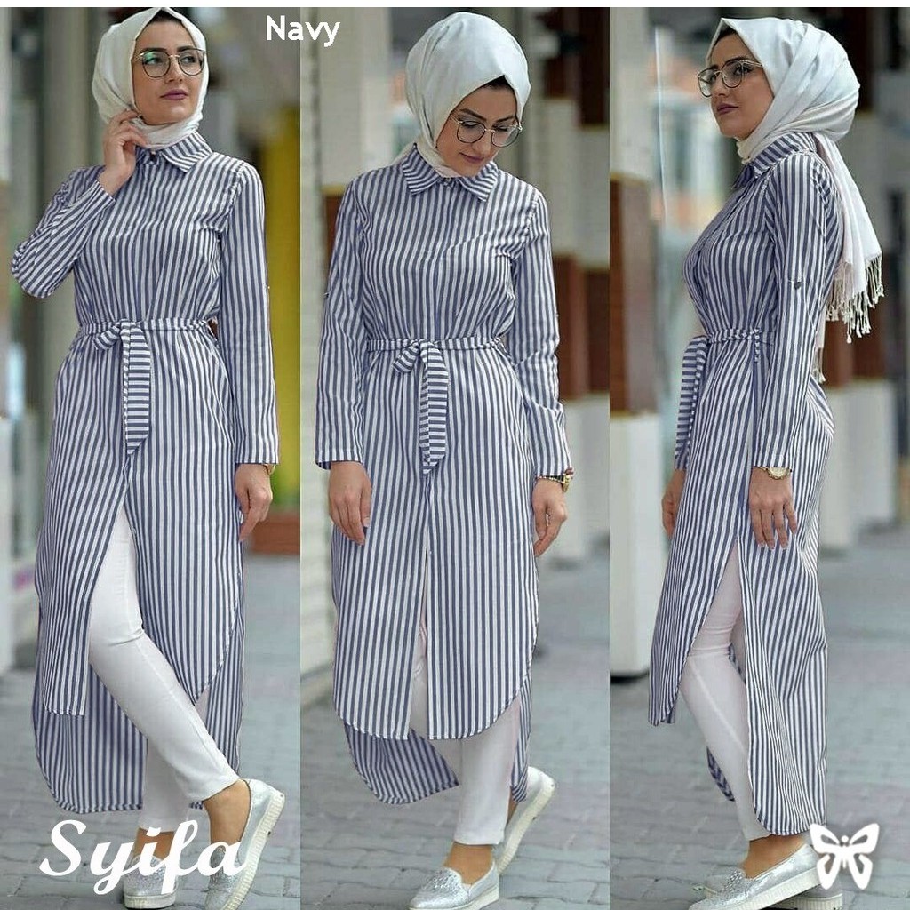 HOPYLOVY - Tunik Wanita Motif Salur Syifa