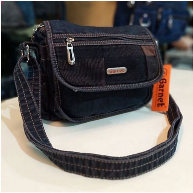 Tas slempang wanita jeans denim ori Garnet