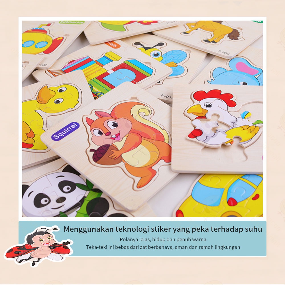 Poney Puzzle kayu mainan edukasi anak wooden toys lucu Jigsaw puzzle hewan