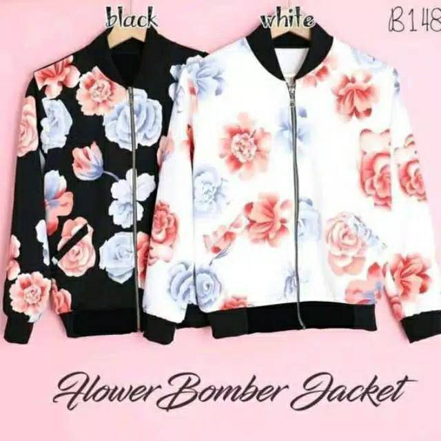 Naufalstore - Jaket bomber Furla wanita motif bunga putih - Outer wanita putih gambar bunga