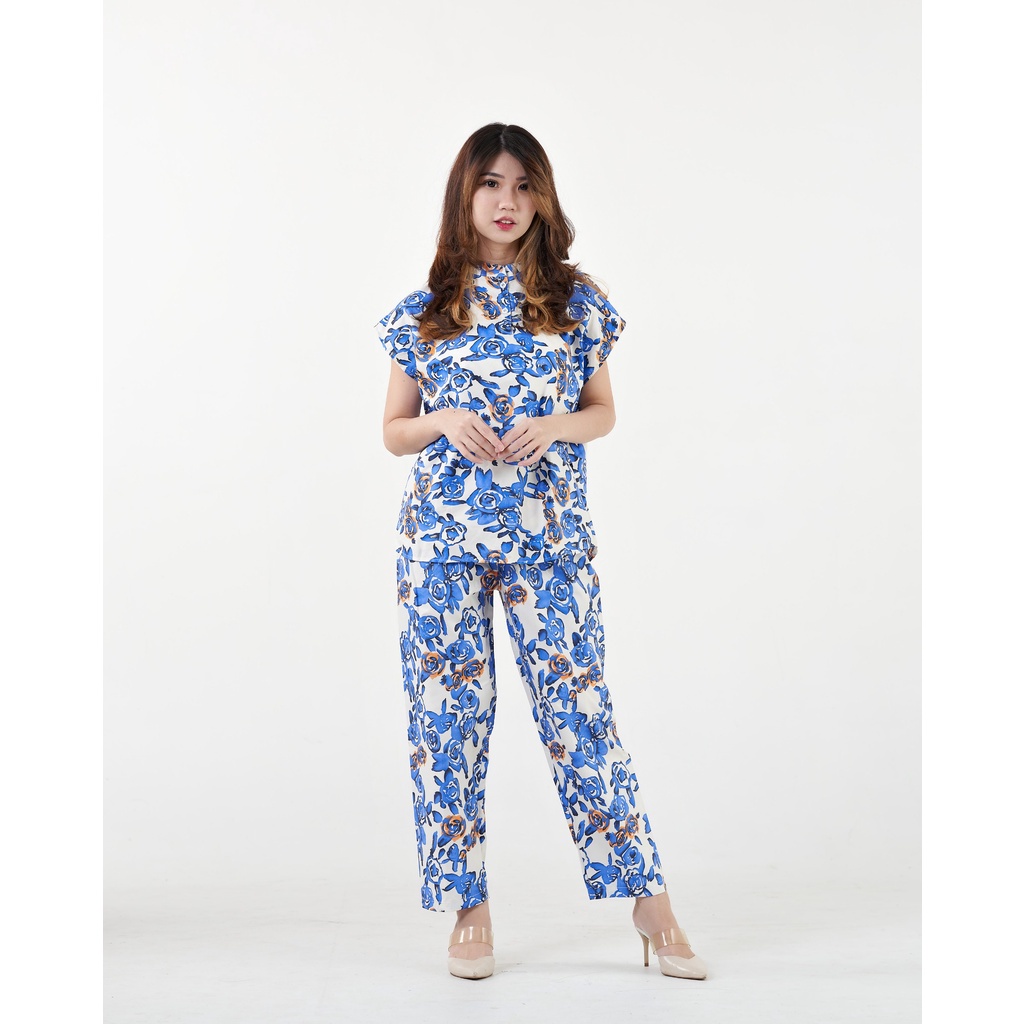 IZANY Piyama Dewasa Daily Set / One Set Aeon all size Lengan Pendek Allsize-CASANDRA BLUE