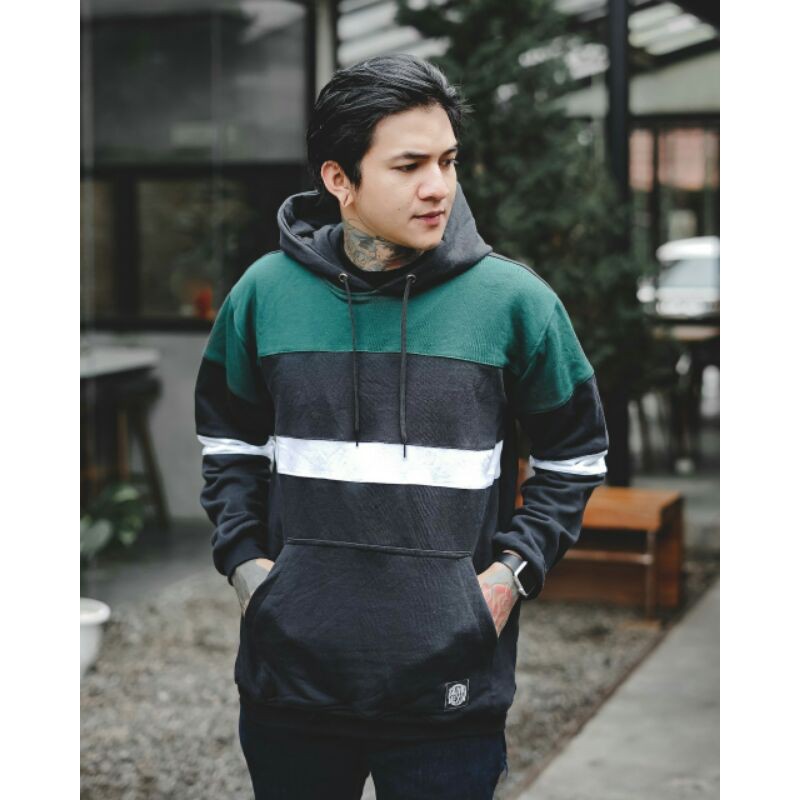 Sweater Hoodie Salviohexia Jaket Pria Hijau Kombinasi