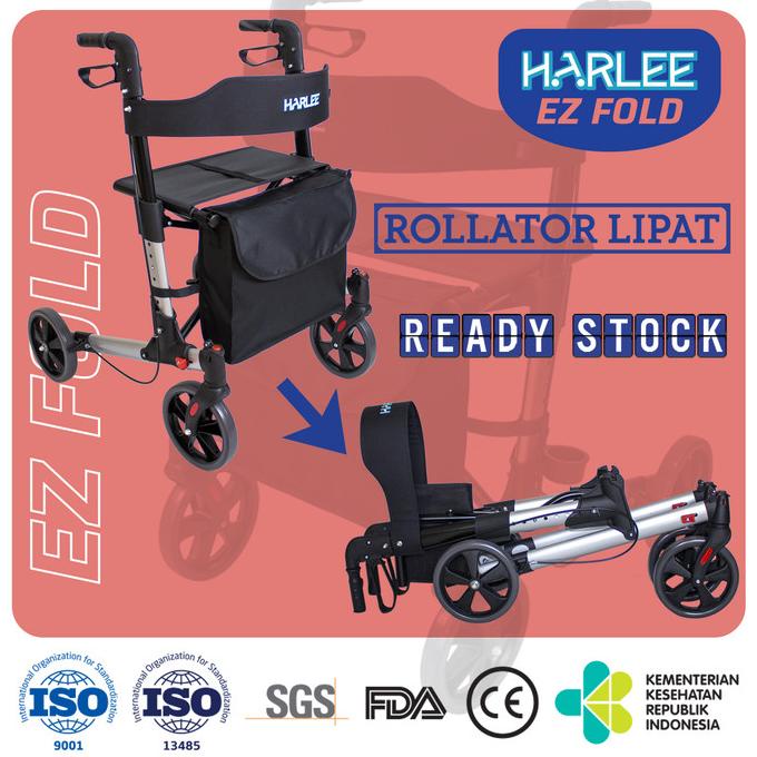 Harlee EZ Fold Rollator - Alat bantu jalan - Walker beroda roda 4