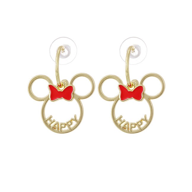 LRC Anting Tusuk Fashion Golden Copper Mickey Mouse Letter Studs K26161