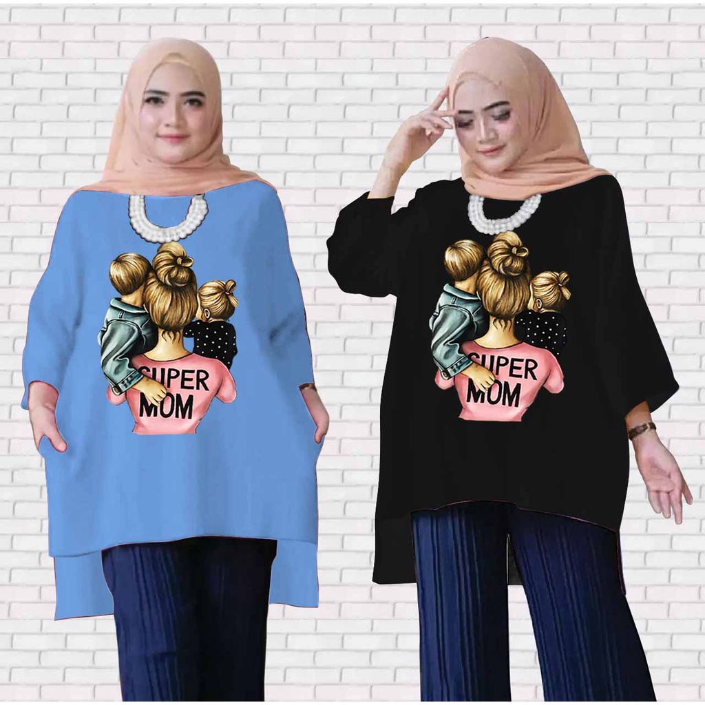 TUNIK WANITA / TUNIK WANITA JUMBO / TUNIK WANITA TERBARU 2021 KEKINIAN MOTIF SUPER MOM.01