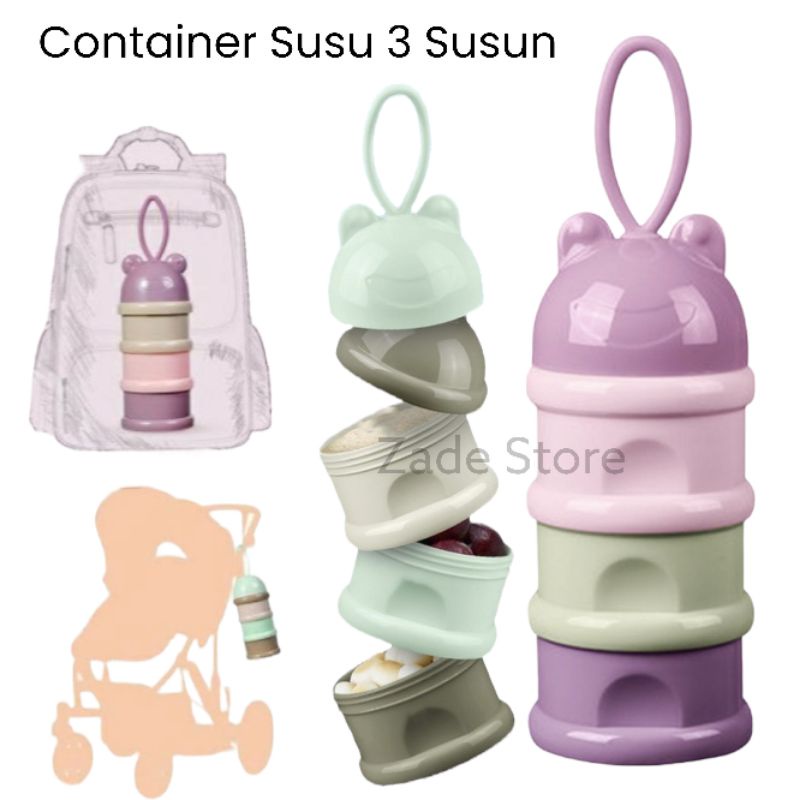 Container Susu Bayi 3 Susun Tempat Susu bubuk Dispenser Wadah Susu Takaran Susu box susu