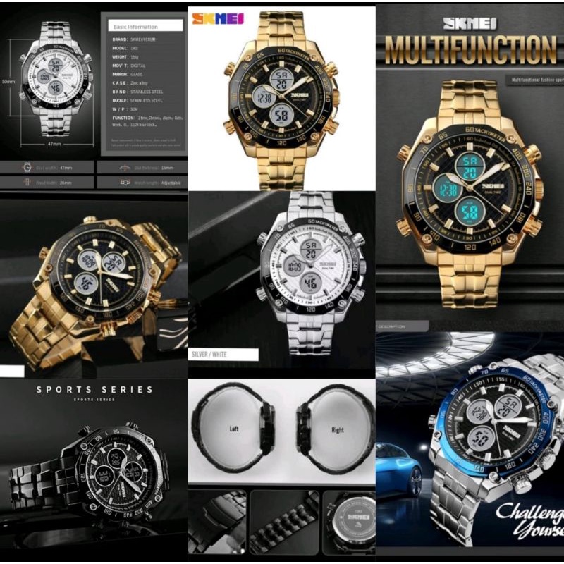 JAM TANGAN PRIA SKMEI 1302 DUAL TIME RANTAI STAINLES