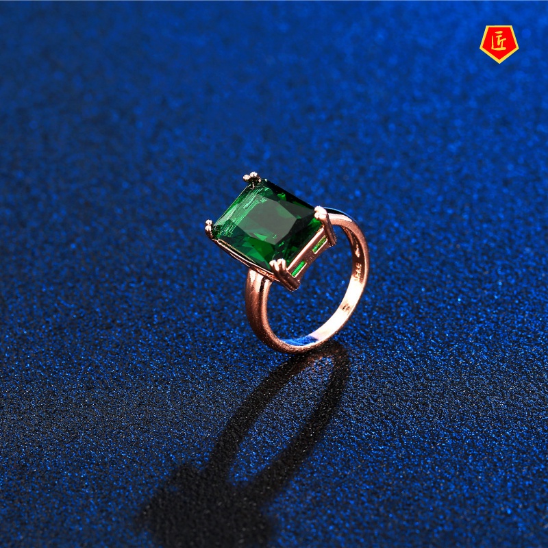 [Ready Stock]Diamond-Studded Ring Female Emerald Stylish Elegant and Simple