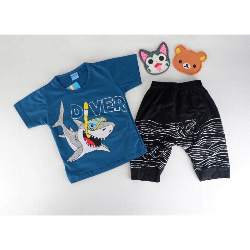 FASHION SETELAN BAJU ANAK BAYI LAKI LAKI 1-3 TAHUN MOTIF HIU KATUN LEMBUT TIMMY KIDS