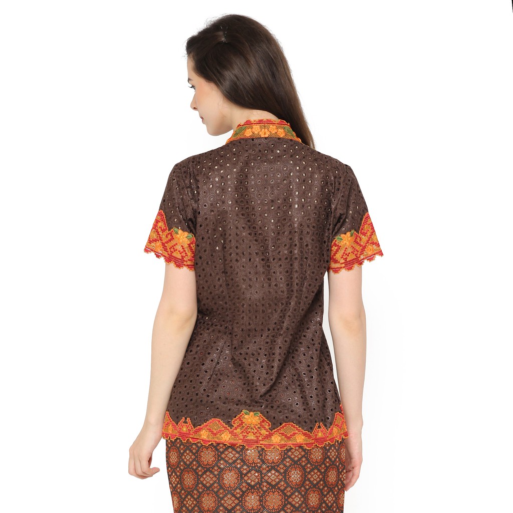 MADAME RABBIT - Kebaya Katun Bordir Bunga - Dark Brown-1