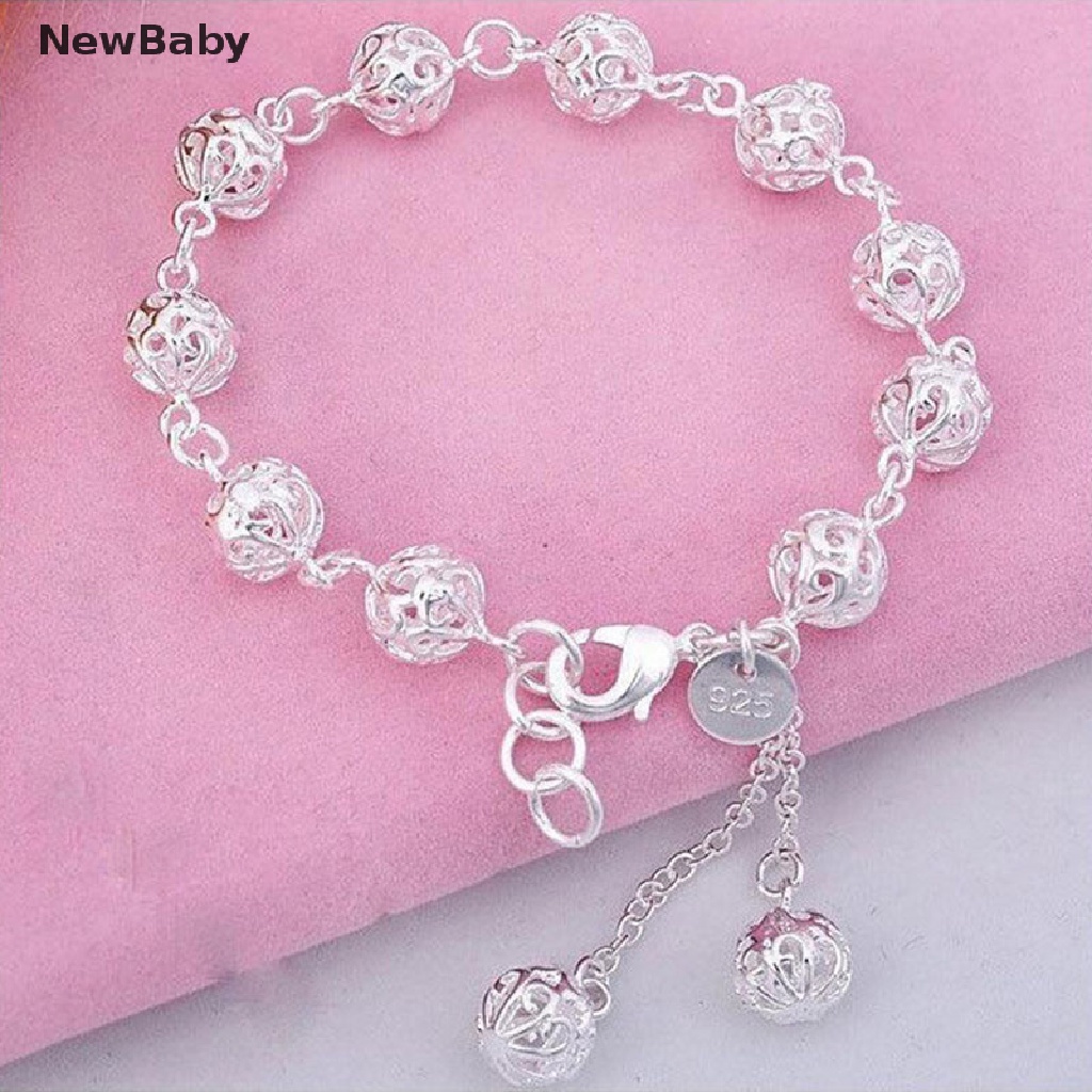 Newbaby Gelang Tangan Lapis Silver Model Bola Hollow Untuk Wanita