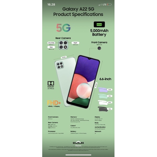 samsung A22 4G 6/128 GB sein 1 tahun resmi