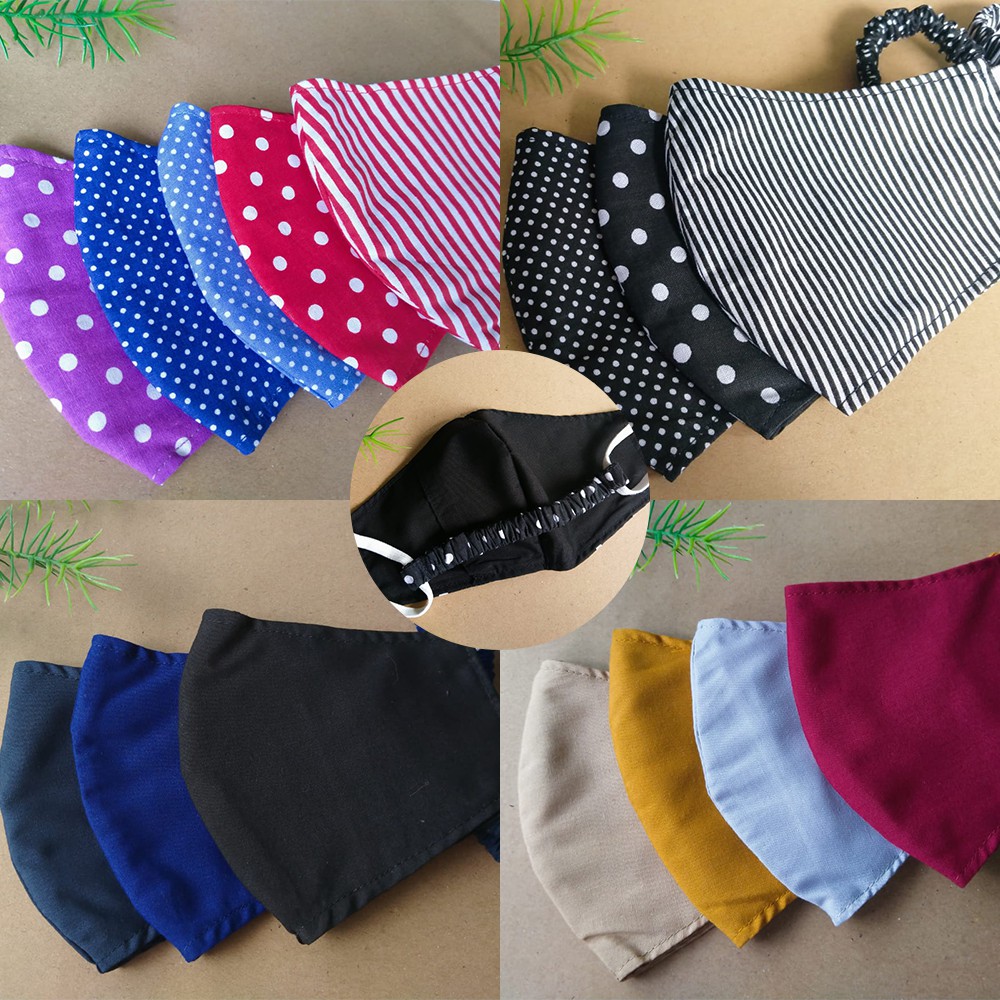 Masker Hijab Scuba Kain Tali Karet Serut [2 Lapis] Bisa Selip Tisu Bahan Katun Polos Motif