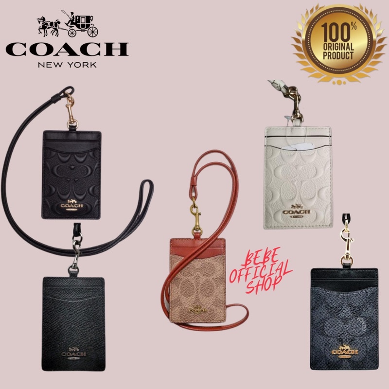 

[ORIGINAL] COACH Lanyard ID Card With Metal Logo In Signature Canvas / Lanyard Coach Original